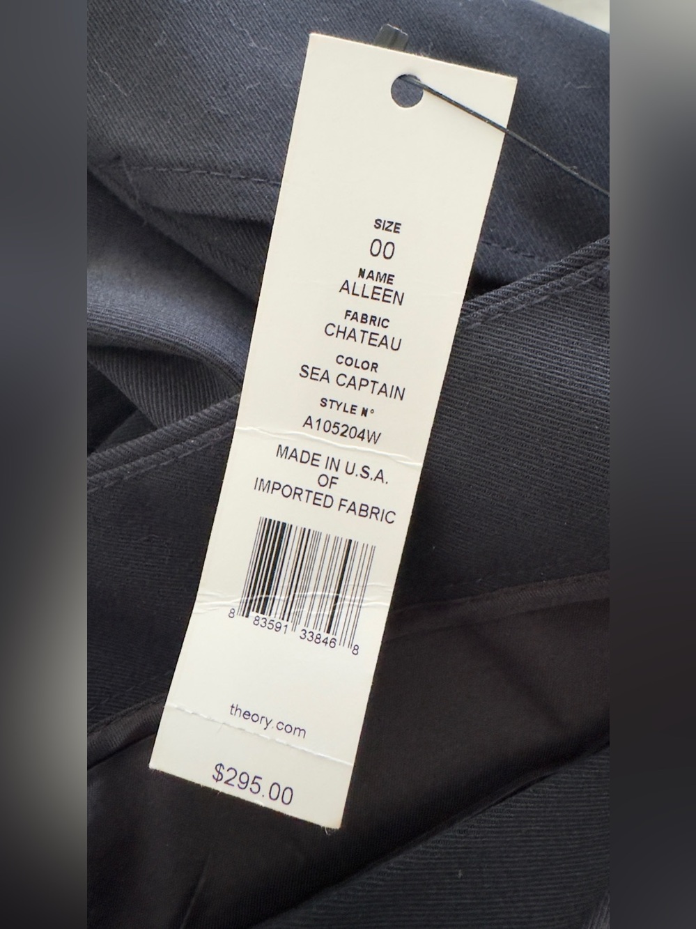 New with Tag Theory Alleen wide leg women trousers pants sz 00 Dark Blue USA - Picture 9 of 9